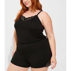 Torrid - Super Soft Lace Trim Black Sleeveless V-Neck Stretch Sleep Romper - 1X